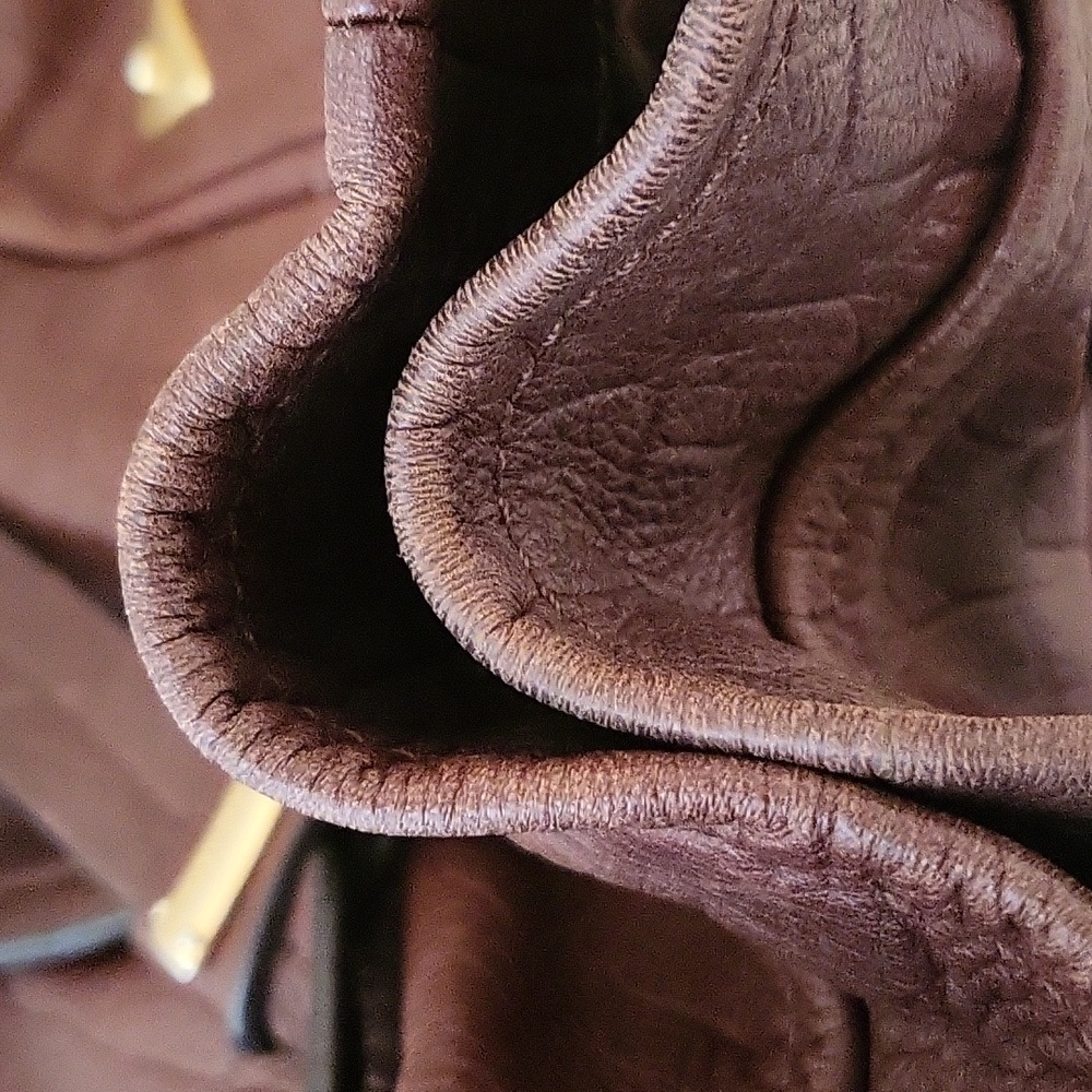 B. Makowsky Brown Mahogany Leather Belted Shoulder Satchel Bag - Picture 6 of 12